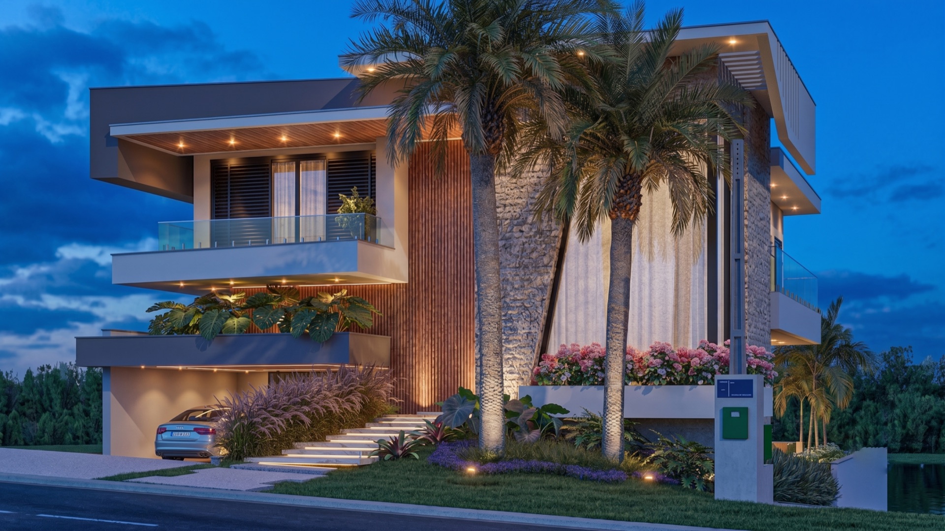 Projeto 03 — fachada residencial noturna com iluminação cênica
